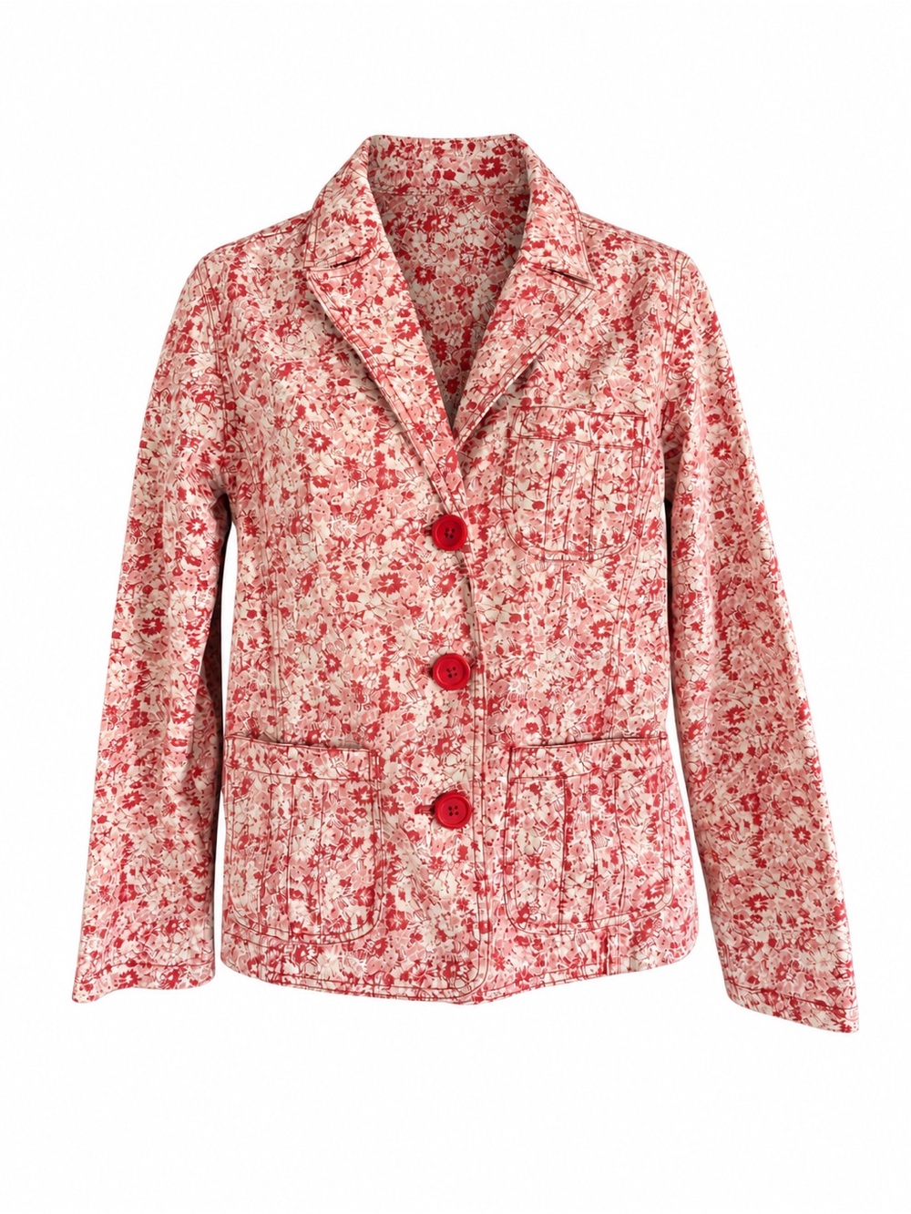 Eddie Bauer Floral Cotton Blazer Jacket Red Cream Size Small Y2K